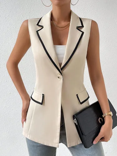 Miniatura 4 de WDIRARA Chaleco casual para mujer, con cuello en V, sin mangas, con botones frontales