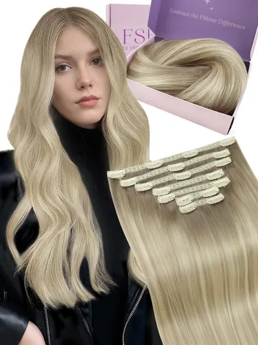 Miniatura 28 de Fshine Extensiones de cabello con broches, 22 pulgadas, 7 unidades, color marrón oscuro, doble trama, extensiones de cabello humano real con clip
