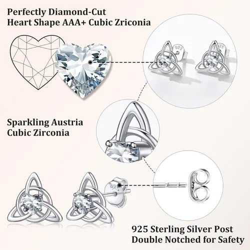 Miniatura 4 de Bestyle Pendiente celta de plata de ley 925 con piedras para mujeres y niñas, bonito adorno de nudo celta con piedra natal encanto, joyería