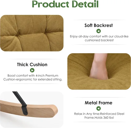 Miniatura 3 de Nursery Rocking Chair Upholstered, High Backrest Glider Rocker Accent Chair with Padded Removable Cushion Comfy Nursing Chair for Living Room