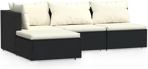 vidaXL Garden Lounge Set Black PE Ratán, acero con recubrimiento en polvo, plástico