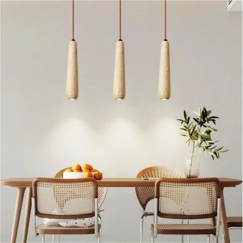 Miniatura 3 de 11.8IN Long Tube Hanging Lamp Mid Century Industrial Yellow Travertine Pendant Lights Japanese Style Simple Small Chandeliers for Dining Room Living