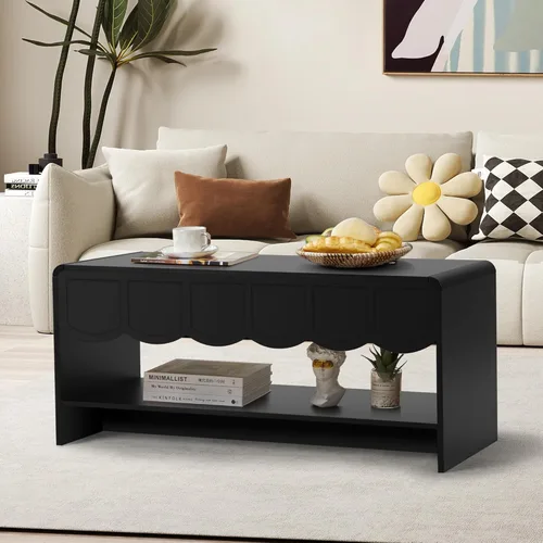 Miniatura 3 de Mesa de centro elevable con compartimento oculto, mesa central de madera de 2 niveles con panel ondulado, moderna mesa elevadora para el hogar, sala
