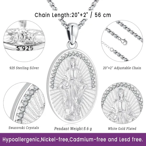 Miniatura 249 de Eusense Saint Necklace Sterling Silver 925 Protection Jewelry for Men Women Patron St Medals Amulet Pendant