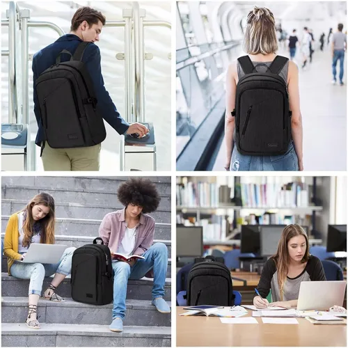Miniatura 4 de Mancro Mochila para laptop de viaje de negocios, bolsa delgada antirrobo para laptop con puerto de carga USB para hombres y mujeres, bolsa