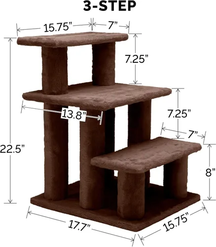 Miniatura 2 de Furhaven Steady Paws - Escaleras para mascotas de varios pasos para camas altas y sofás, color marrón, 3 escalones