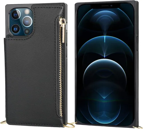 Miniatura 5 de Bocasal Funda tipo cartera cruzada para iPhone 12 Pro Max con tarjetero, protector de ranura para tarjetas con cremallera, a prueba de golpes