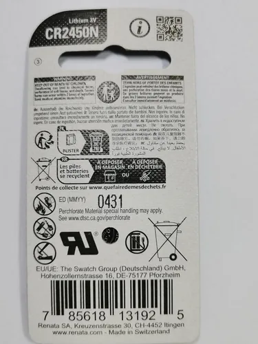 Miniatura 3 de 2 baterías de reloj Renata CR2450N 540mAh 3V de litio de celda de moneda