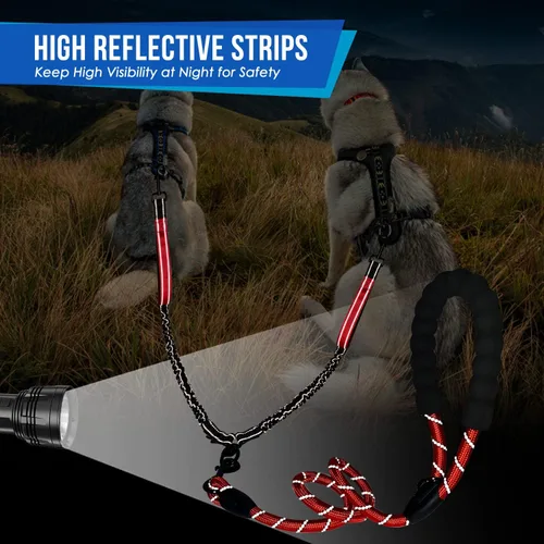 Miniatura 6 de SlowTon Correa doble para dos perros – Correa para perro sin enredos, correa giratoria de 360° reflectante doble para perro con dos asas acolchadas