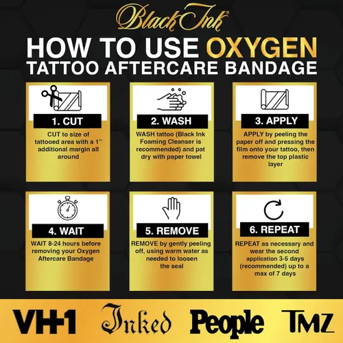 Miniatura 5 de BLACK INK Vendaje de cuidado posterior de tatuajes de segunda piel transpirable de oxígeno • Curación 2 veces más rápida • Cuidado de tatuajes Derm