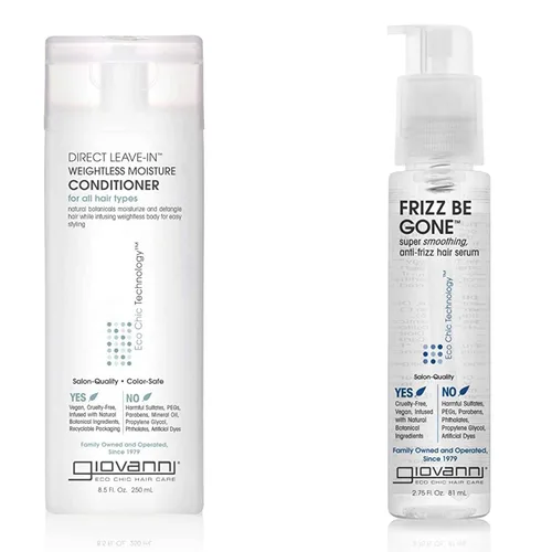 GIOVANNI Direct Leave-In Conditioner & Frizz Be Gone - Juego súper suave para niñas rizadas, antiencrespamiento, añade brillo, sella en color,