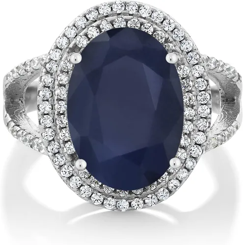 Miniatura 6 de Gem Stone King Anillo de piedra preciosa y piedra natal de 5-10 quilates para mujer Plata de ley 925 Ovalado 14X10MM Anillo de boda