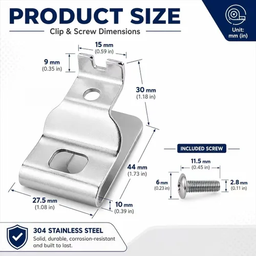 Miniatura 3 de Juego de 2 clips para cinturón DEWALT N268241 N086039 con tornillos Clips de cinturón de acero inoxidable 304 compatibles con DEWALT N268241