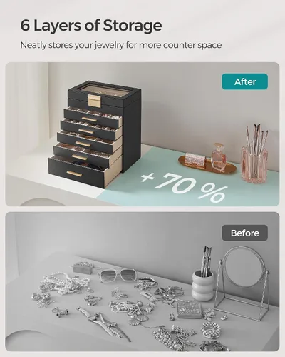 Miniatura 6 de SONGMICS UJBC171B01 - Joyero con tapa de cristal, organizador de joyas de 6 capas con 5 cajones, para gafas de sol y joyas grandes, almacenamiento