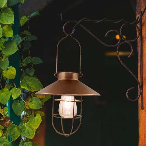 Miniatura 7 de Farol solar colgante para exteriores, faroles vintage de metal cobre, luces colgantes solares blancas cálidas, diseño de bombilla Edison impermeable