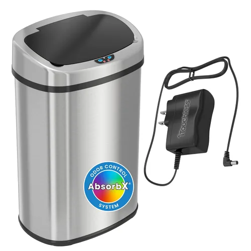 SensorCan Cubo de basura de cocina de 13 galones con tapa y filtro de olor, adaptador de CA incluido, sensor de movimiento, cubo de basura ovalado