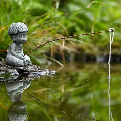 Miniatura 5 de livelyfish Little Fisherman Figurines Sandstone Chinese Miniatura Fisherman Statua Ornamento para pecera, micro paisaje, bonsái, decoración