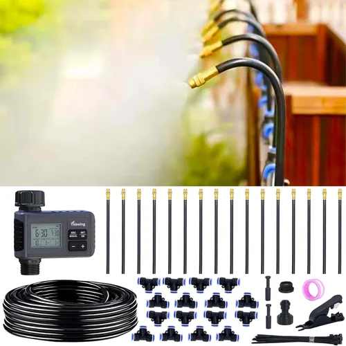 Miniatura 12 de Thiswing Sistema de riego por goteo ajustable de 360°, sistema automático de riego de jardín de 20 pies con 5 boquillas, sistema de rociador de cama