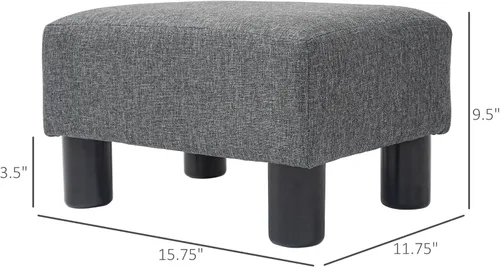 Miniatura 3 de HOMCOM Reposapiés otomano, taburete pequeño con tapicería de tela de lino y patas de plástico, otomana cubo para sala de estar, beige