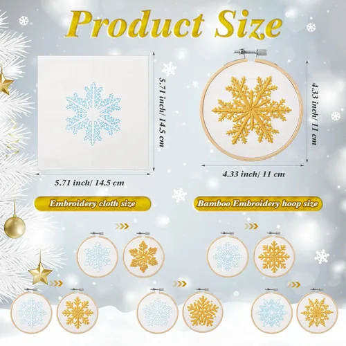 Miniatura 2 de Roowest Juego de 6 juegos de bordado de Navidad para principiantes y adultos, diseño de copo de nieve de invierno, bordado de punto de cruz, kit