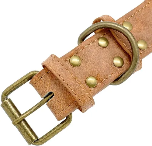 Miniatura 3 de Collar de perro de cuero con púas de 2 pulgadas, remache afilado antimordidas para perros Pit Bull medianos y grandes, cuello marrón para 14-19