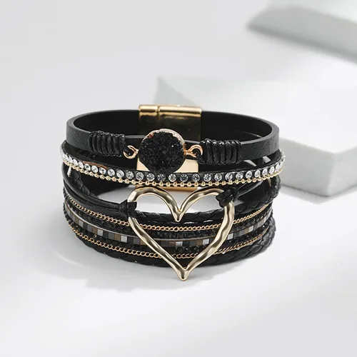 Miniatura 4 de Fesciory Pulsera de leopardo para mujer, pulsera de cuero bohemio multicapa con perlas de cristal