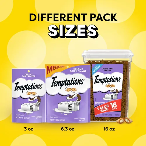 Miniatura 12 de Temptations Golosinas clásicas crujientes y suaves para gatos, sabor lácteo cremoso, tina de 16 onzas