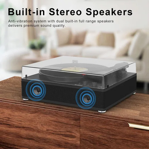 Miniatura 6 de Reproductor de discos de vinilo con transmisor inalámbrico de entrada/salida Bluetooth, placa de tamaño completo, tocadiscos de 3 velocidades