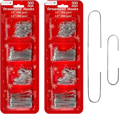 ALAZCO Value Set - 600 ganchos plateados para colgar, decoración navideña, incluye 300 ganchos grandes (2.5 pulgadas) y 300 ganchos pequeños (1.25