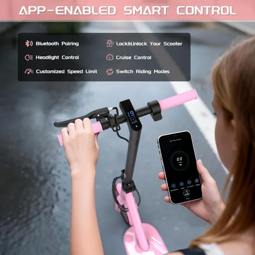 Miniatura 7 de MAXSHOT Electric Scooter Adults & Big Kids, Top Speed 9/16/19MPH, 10/12/16/19Miles Range, 6.5"/8.5" Tires Folding Escooter, APP Control Rosa