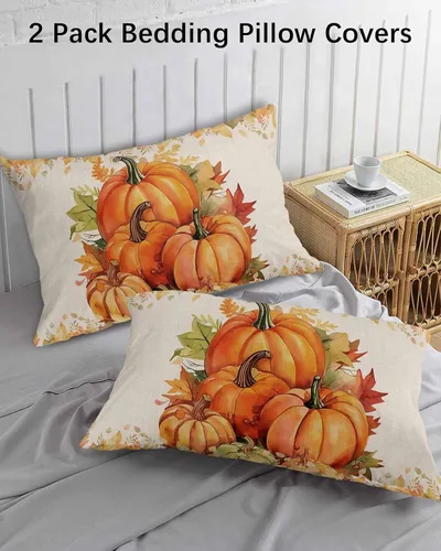 Miniatura 3 de Fundas de almohada de calabazas de otoño tamaño Queen, 2 paquetes de fundas de almohada suaves decorativas para sofá sofá de cuerpo largo, funda