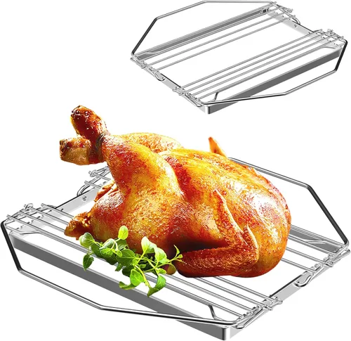 Estante ajustable para asar pavos, estante para aves de corral para hornos, ahumadores, parrillas, estante para asar pollo, estante en V cromado