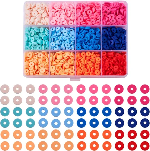 Miniatura 16 de FASHEWELRY 12 hebras de cuentas de arcilla polimérica de 0.236 pulgadas (0.236 in) hechas a mano de arcilla Heishi, cuentas espaciadoras de arcilla