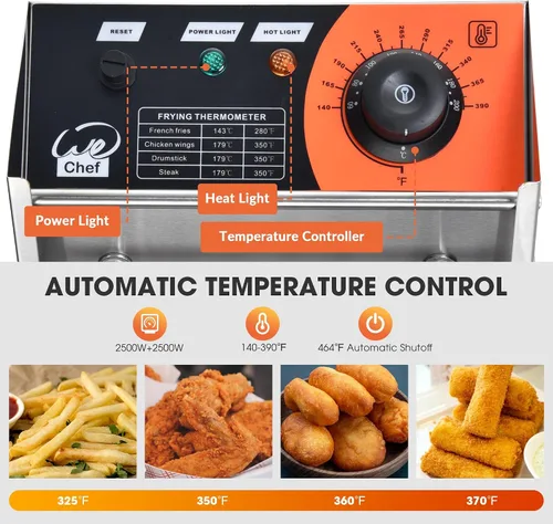 Miniatura 4 de Freidora comercial de doble tanque de 5000 W, freidora de 24 litros con cestas de tanque duales, protección contra sobrecalentamiento, freidora