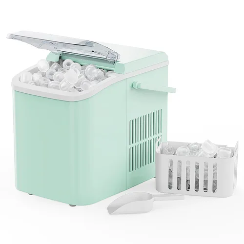 NEWBULIG Encimera para hacer hielo con asa, máquina de hielo portátil, 9 cubos de hielo en 6 minutos, 26 libras en 24 horas, limpieza automática,