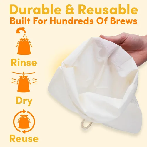 Miniatura 7 de Paquete de 2, bolsa de filtro de café frío grande de 12 x 12 pulgadas para tarro de masón, reutilizable, tela de algodón 100% orgánico con cordones