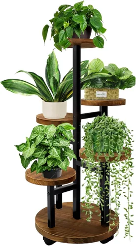 Miniatura 10 de GEEBOBO Soporte para Plantas de 3 Niveles para Interiores, Soportes de Metal y Madera para Plantas de Interior Múltiples, Estante Escalonado