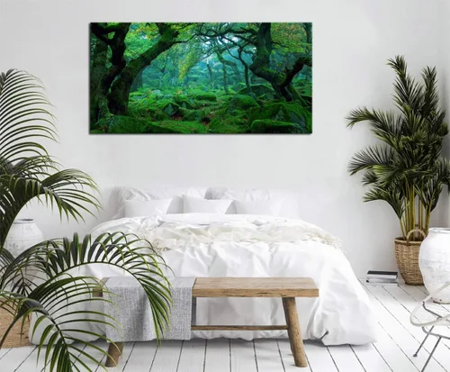 Miniatura 5 de Lienzo de bosque verde para pared, decoración de sala de estar, árboles grandes, imagen de naturaleza, lienzo moderno y grande, arte de madera
