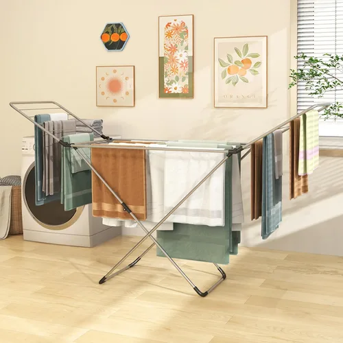 Miniatura 3 de Tangkula Escurridor de ropa plegable, estante de secado de ropa de aluminio ligero con alas ajustables, 20 rieles de secado, colgador de lavandería