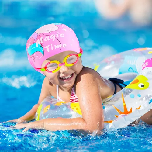 Miniatura 7 de Gorros de natación para niñas (de 2 a 6 años), gorro de natación de silicona impermeable duradero para cabello corto con gafas de natación, tapón