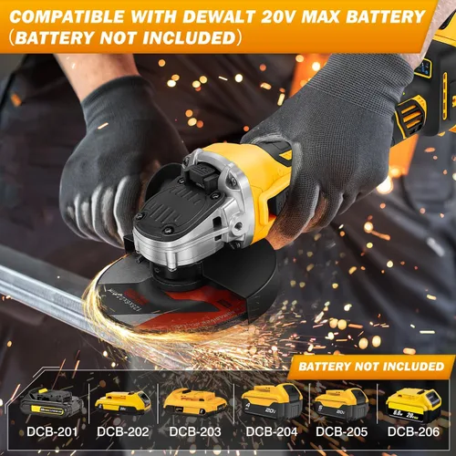 Miniatura 2 de bellaDimora Amoladora angular inalámbrica para DeWalt 20V MAX, motor sin escobillas, 4.5 pulgadas, 4 velocidades 3000-7200 RPM, freno de emergencia