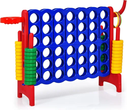 Miniatura 11 de GLACER Giant 4-in-A-Row, Jumbo 4-to-Score Giant Game Set, Outdoor Connect-All-4 Game Set w/Basketball Hoop, Ring Toss, Quick-Release Slider, 42 Verde