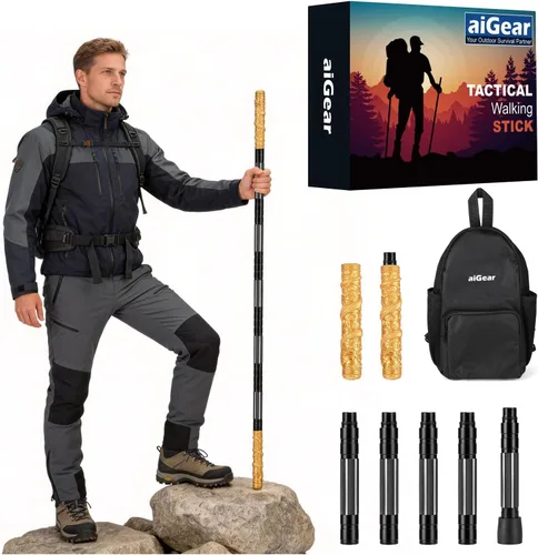 aiGear Tactical Hiking Stick, 53-Inch Trekking Poles with Black Myth Wukong Handle Extension, Durable Aluminum Alloy Walking Stick, Ruyi Jingu Bang