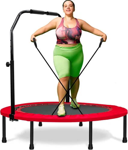 Mini trampolín plegable para adultos y niños de 40 pulgadas con barra de espuma ajustable para entrenamiento en interiores Rojo