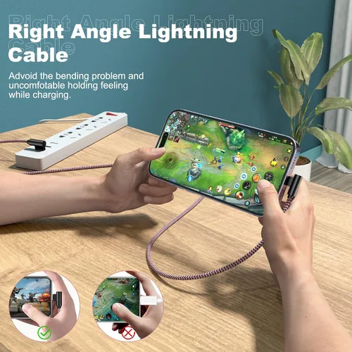 Miniatura 4 de Paquete de 3 cargadores de iPhone de 6 pies [certificado Apple MFi] Cable Lightning de ángulo recto de carga rápida, cable de automóvil para iPhone