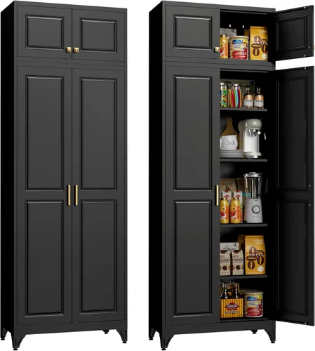Miniatura 30 de Armario de almacenamiento de metal con puertas, gabinetes de almacenamiento de cocina pequeños, gabinete de pared blanco, gabinete de oficina