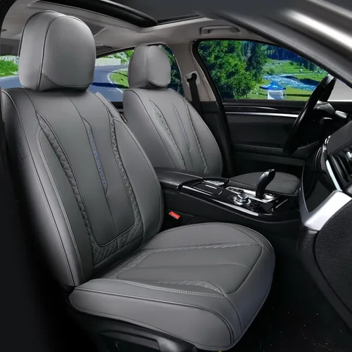 Miniatura 10 de Coverado Juego completo de fundas de asiento de automóvil, fundas rojas para asientos delanteros y traseros, de piel de napa impermeable, cojín