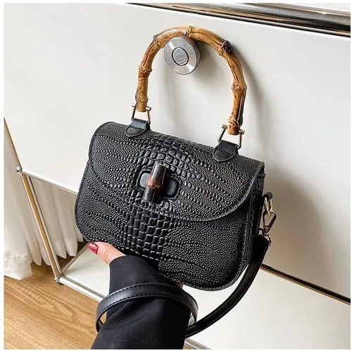 Miniatura 2 de Bolso de mano de cuero artificial de bambú con asa superior para mujer, elegante bolso de noche, regalo para mujer, hecho a mano