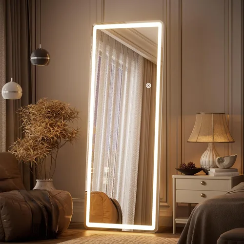 Miniatura 15 de Espejo LED de longitud completa, 56 x 20 pulgadas, espejo de longitud completa con esquina redondeada, pie para dormitorio/vestidor, iluminación