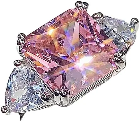 Anillo de compromiso de plata de ley 925 con diamantes de color cuadrado, anillo de compromiso con circonita cúbica para mujer, banda fina para